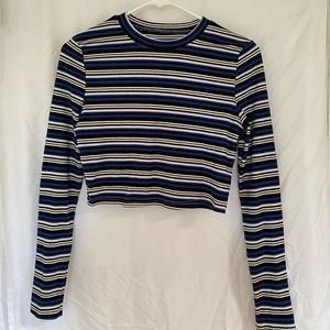 Blue and White Long sleeve Stripped Thrifted Top